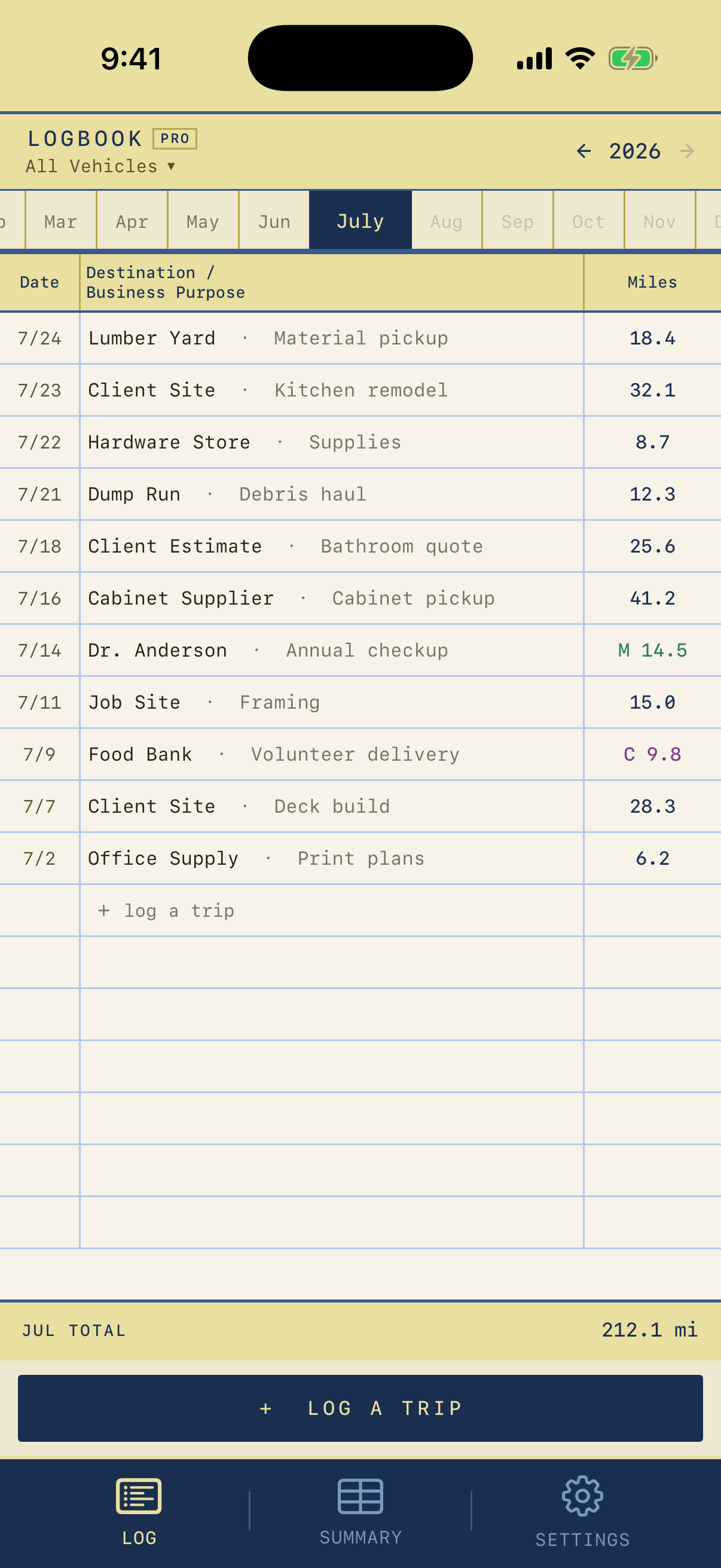 Logbook screenshot 1